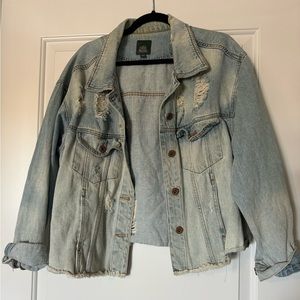 Oversized distressed denim jacket